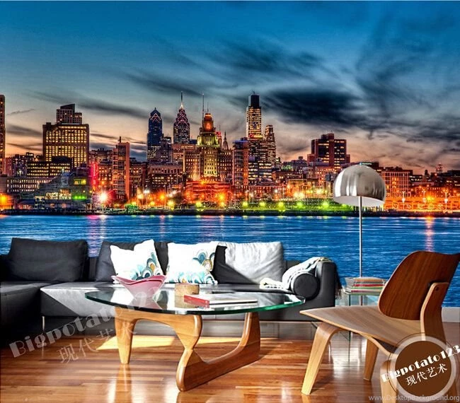 Custom Photo Wallpaper, The Philadelphia Skyline At Night Murals ...