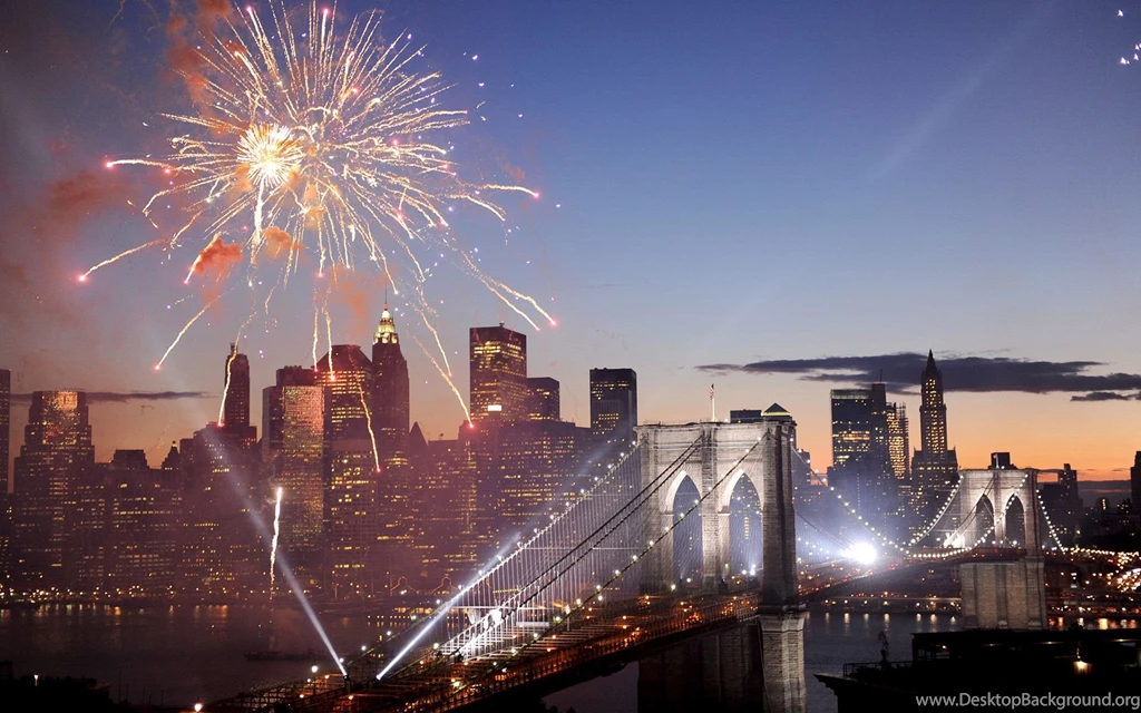Fireworks Over The Brooklyn Bridge, New York Computer Wallpapers ...