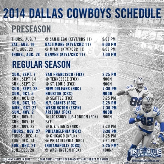 Dallas Cowboys 2014 Schedule