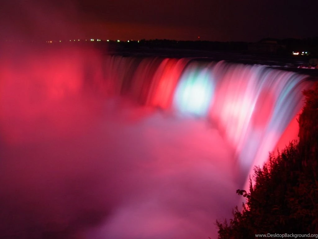 Night Niagara Falls Beautiful Red Color Wallpa