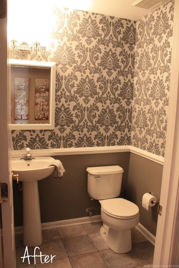 Small Downstairs Bathroom Like The Wallpapers And Chair Rail Idea Desktop Background
