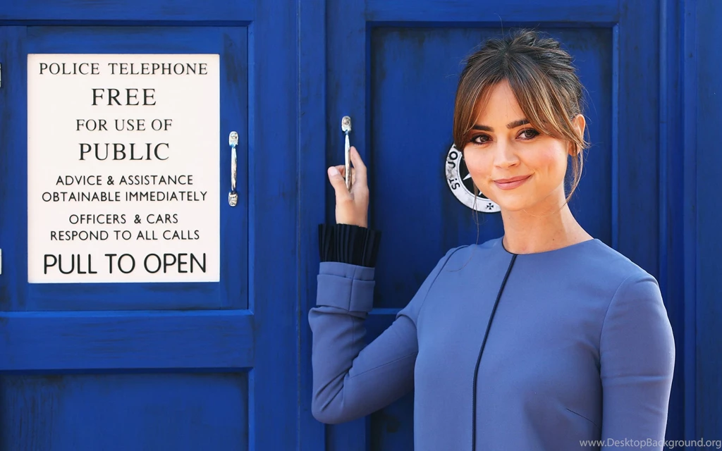 Jenna Coleman In Front Of Tardis Wallpapers