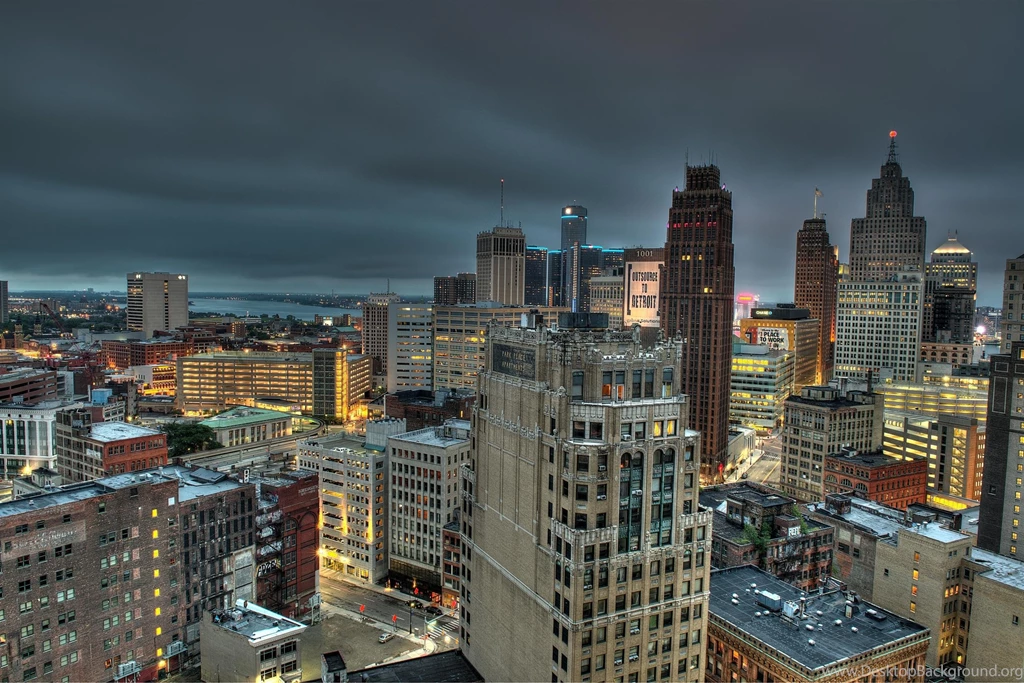 Spectacular Detroit Skyline Dark Full HD Wallpapers