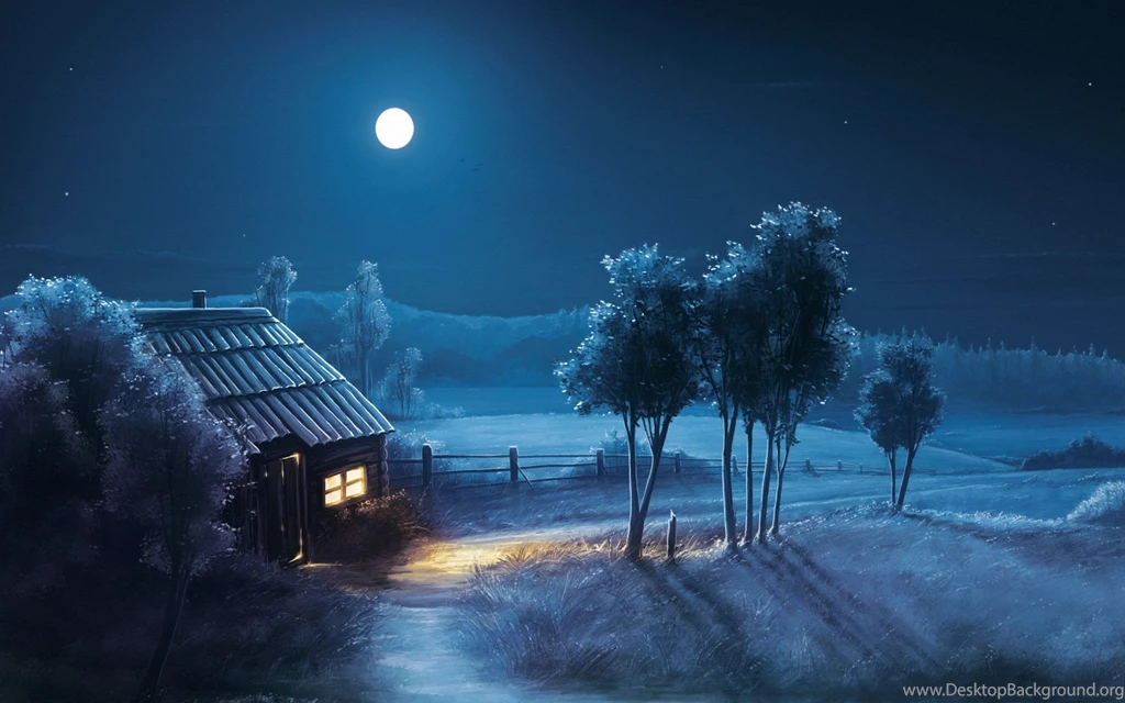 Fantasy Night House Moon Blue Wallpapers