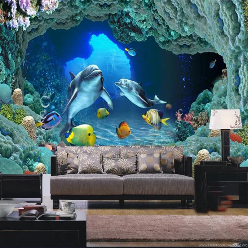Custom Large Shark Picture Mural 3d Wallpapers For Children Living ...