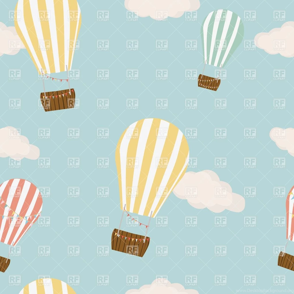 Seamless Backgrounds With Striped Hot Air Balloon In Cloudy Sky ...