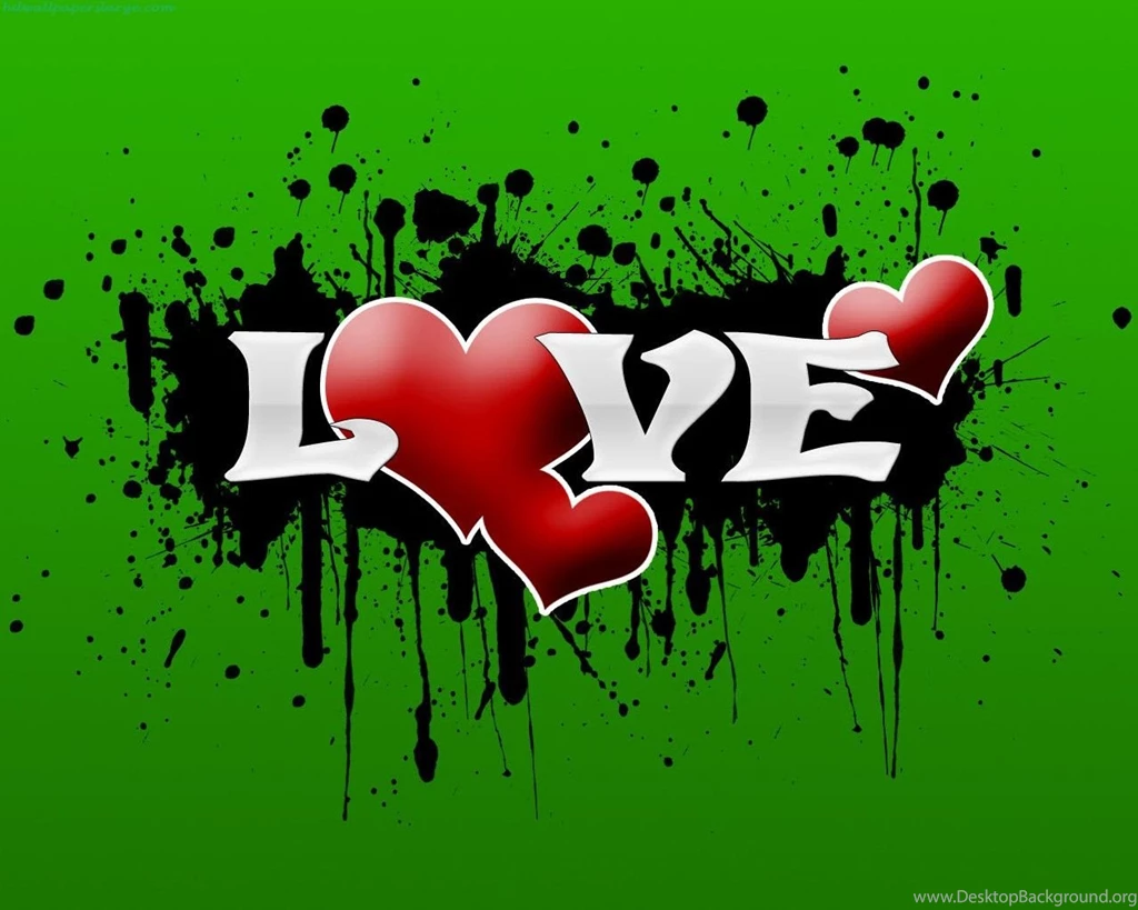 Love Red Heart With Green Backgrounds Wallpapers