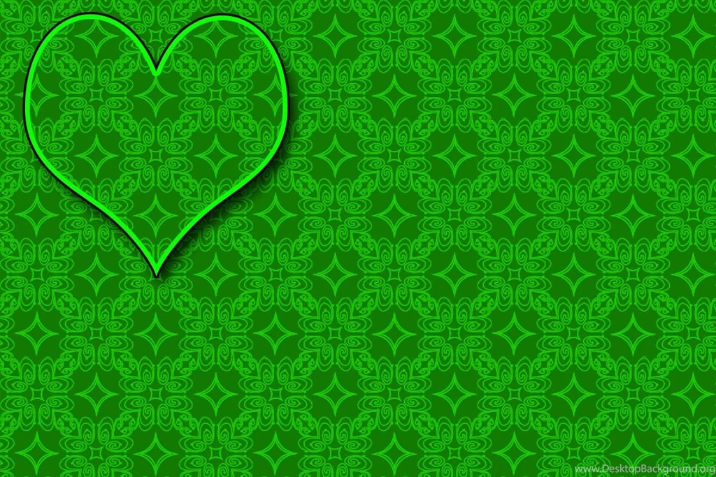 Love Heart On Green Diamond Heart Swirls Pattern