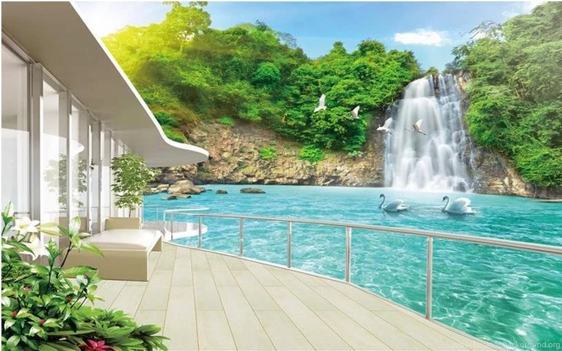 Modern Wall 3d Murals Wallpapers , Beautiful Waterfall Scenery ...