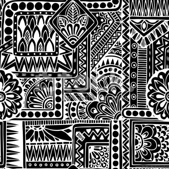 Seamless Ethnic Doodle Black And White Backgrounds Pattern In ...