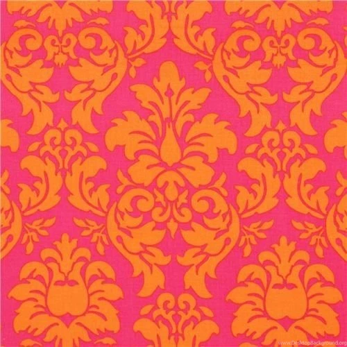 Michael Miller Ornament Fabric Dandy Damask Pink orange Fabric ...