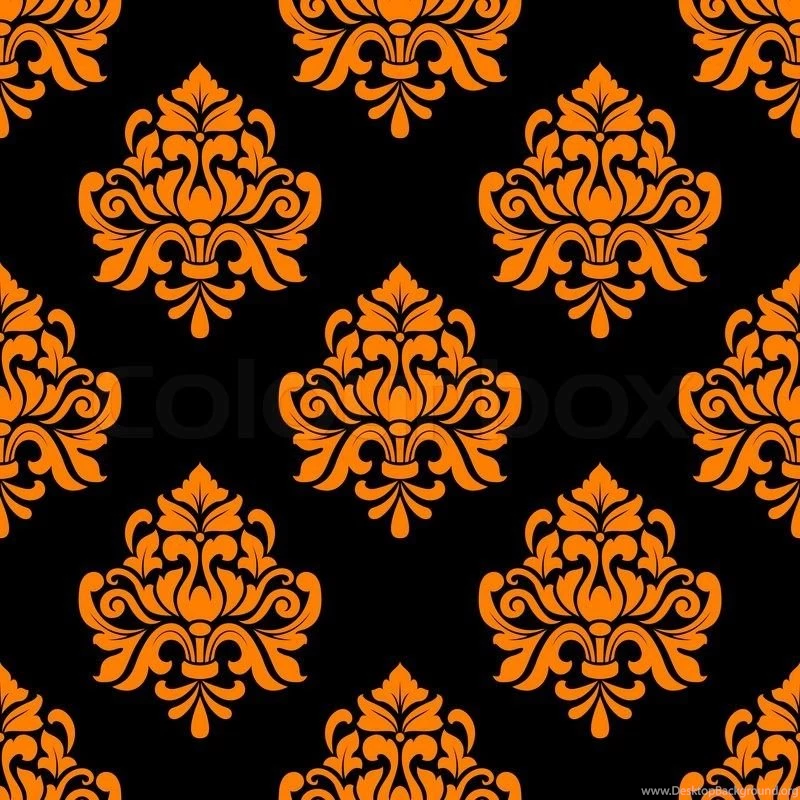 Black And Orange Seamless Floral Pattern In Damask Style For ...
