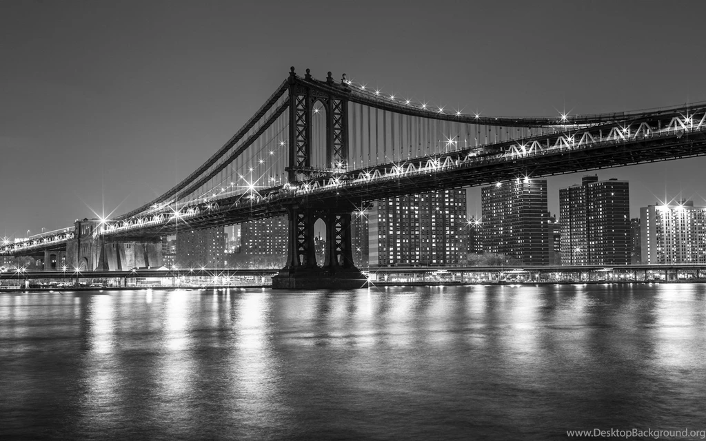 Manhattan Bridge Bridge New York Buildings BW Night Lights ...