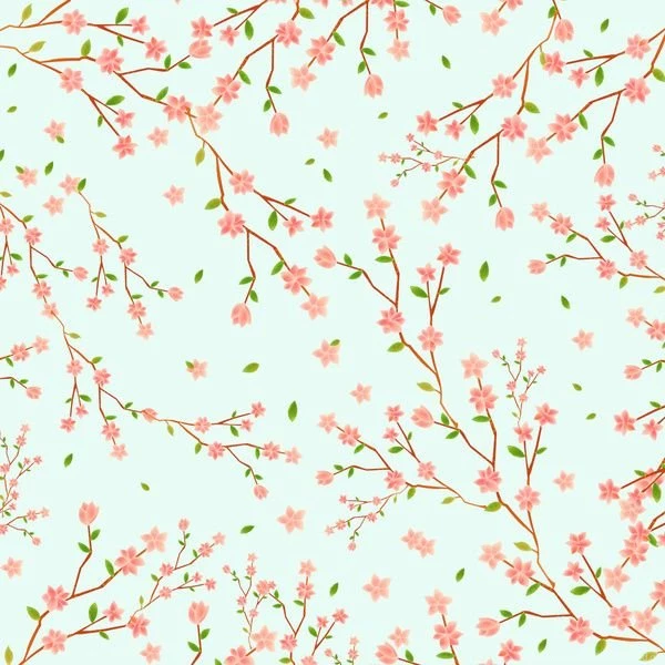 Little Cherry Blossom Pattern On Mint Green Art Image