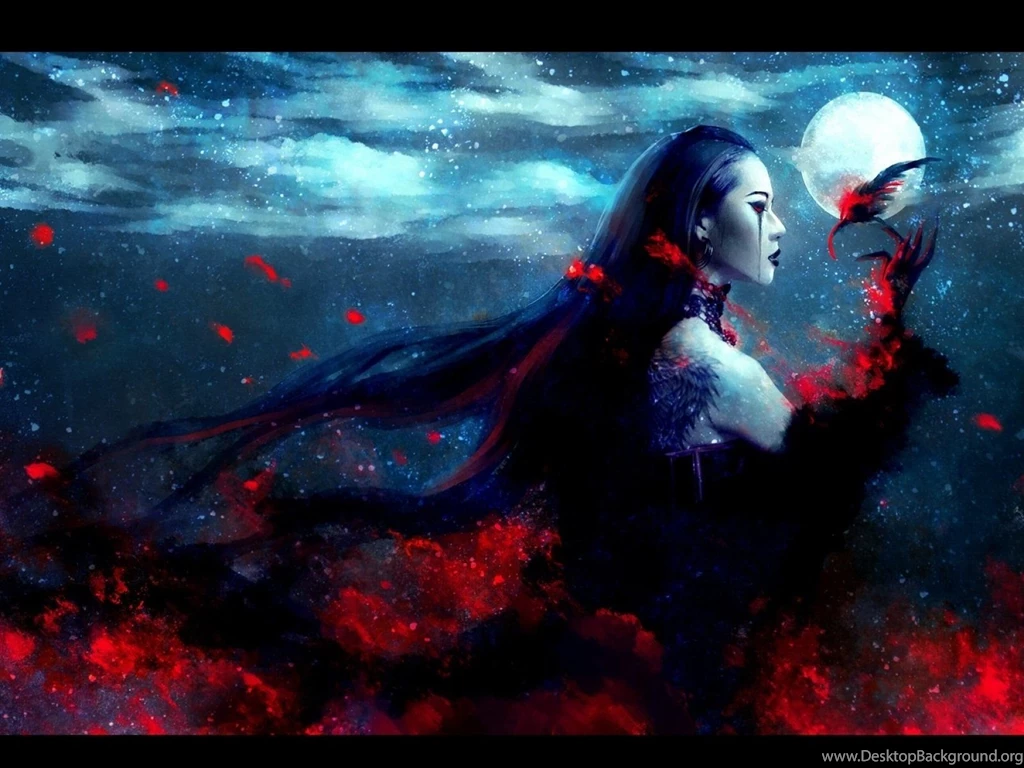 Dark Red Night Blood Moon Artwork Burn Black Hair Nanfe Wallpapers ...
