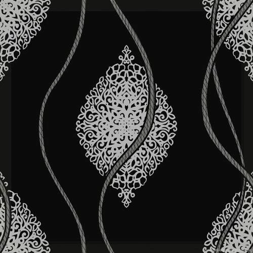 Non Woven Wall Paper Roll Metallic Silver Black 3d Abstract ...