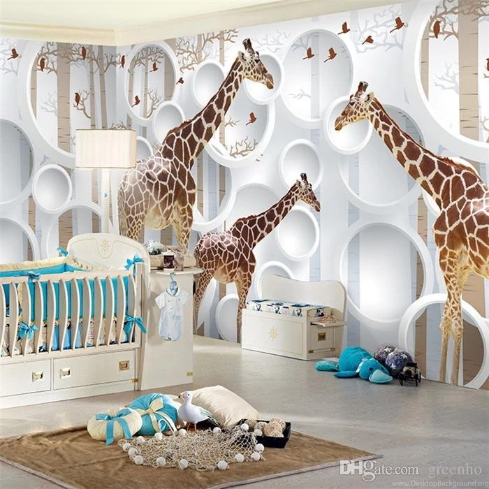 Unique 3d View Giraffe Photo Wallpapers Cute Animal Wall Mural Art ...