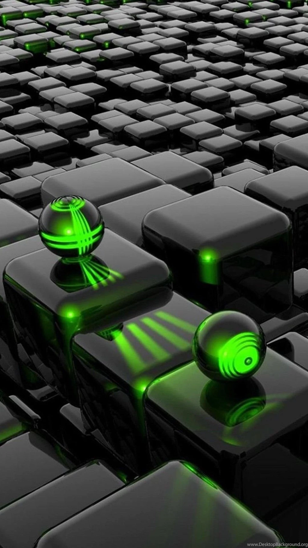 3d wallpaper for android 1080 x 1920 green marbles on cubes.jpg