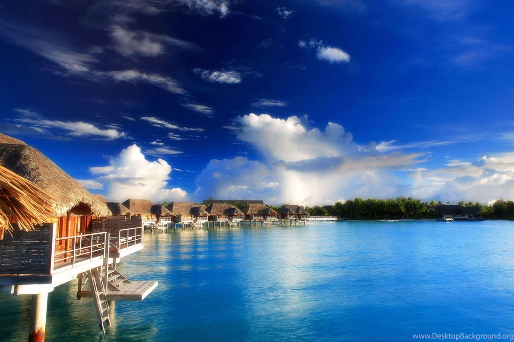 Four Seasons Resort Bora Bora Polynesia Water Villas Over Blue ...