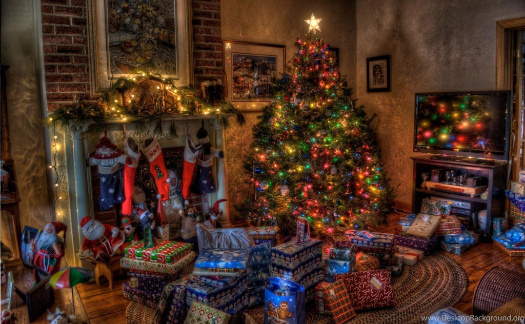 Tree Christmas Presents Fireplace Holiday
