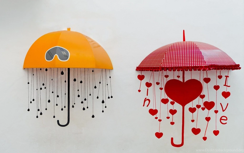 Mood Umbrellas Yellow Red Rain Love Hearts Art Hd Wallpapers Wallpapers