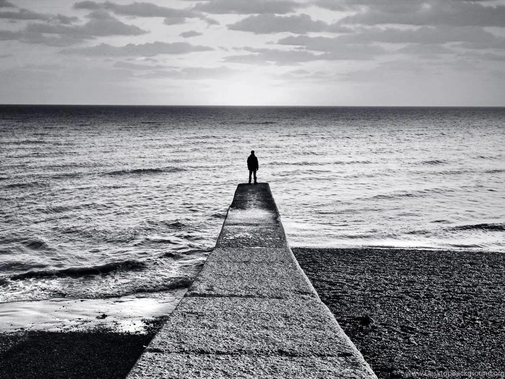 Wallpapers Lonly At The Sea Black N White Man Beach Free Hd ...