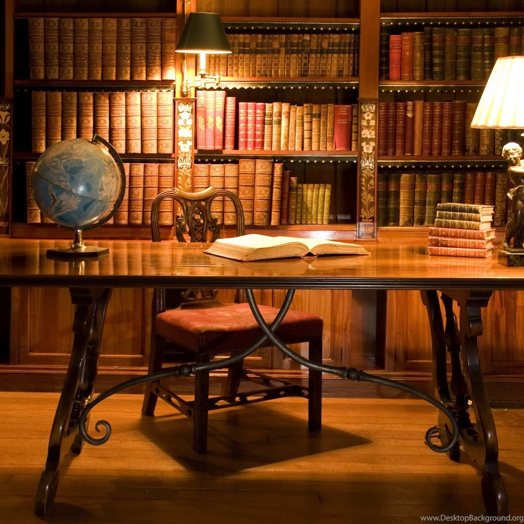 Download Wallpapers 2048x2048 Cabinet, Table, Book, Globe, Lamp ...