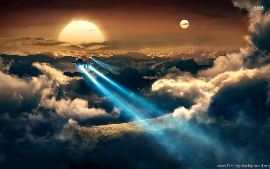 Spaceships Flying Towards The Beautiful Sunset Wallpapers   Fantasy ...