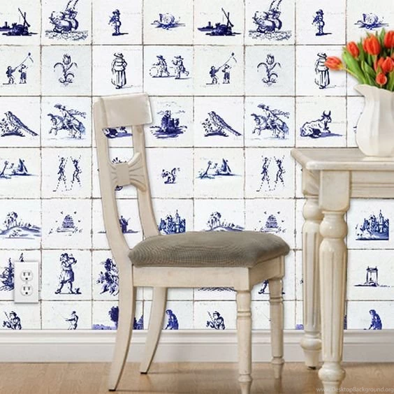 Delft Tile Wallpaper! Dutch Tile, Blue And White, Vintage Look ...