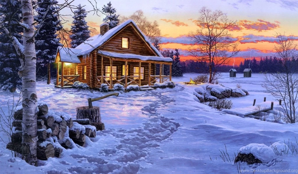 Log Cabin And Beautiful Bushes