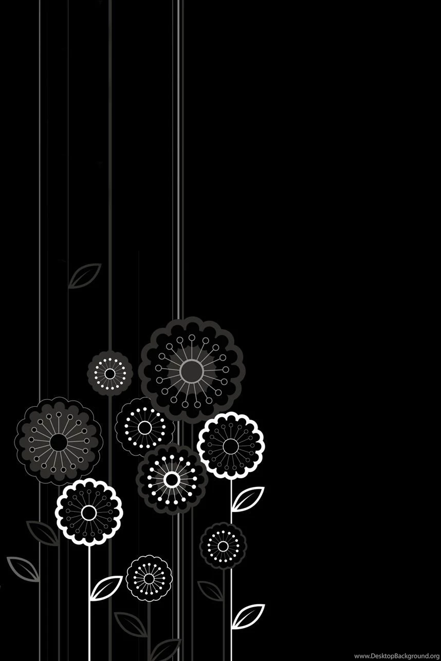 Black Cartoon Flowers And Lines Android Wallpapers