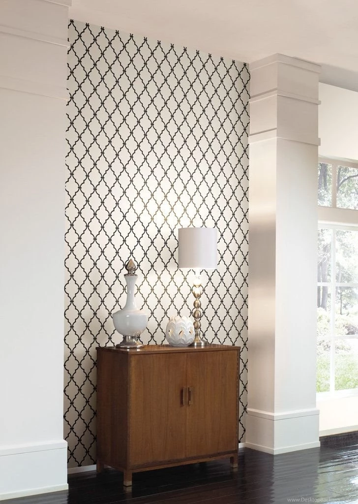 Wall In A Box WIB1015 Trellis Off Wallpaper, White, Jet Black ...