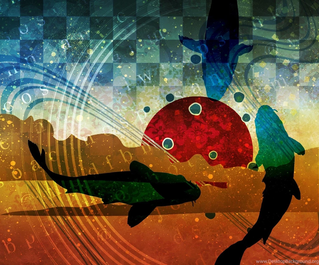 Fish: Sunrise Koi Blue Light Water Fish Ripple Yellow Animal ...