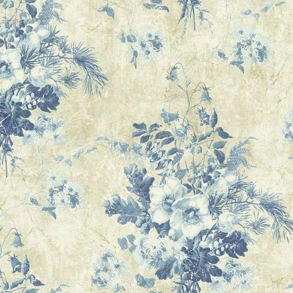 521 71202 Blue Rose Toile   Fairwinds Studios Wallpapers