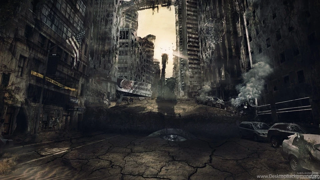 Sunset, Cars, Desert, Smoke, Crash, Buildings, Tables, Plants ...