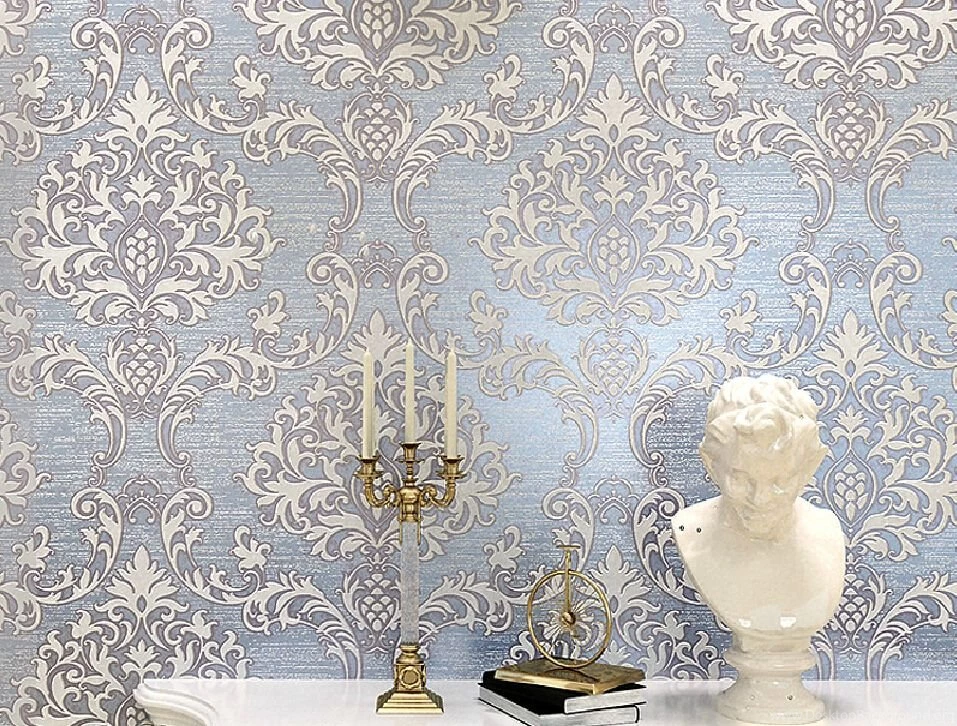 Wood Ceiling Living Room With Damascus Nonwoven Fabric Wallpapers ...