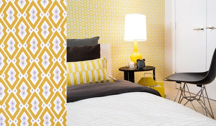 Jonathan Adler Syrie Yellow and Grey Wallpaper by Calgary Interior Designer.jpg