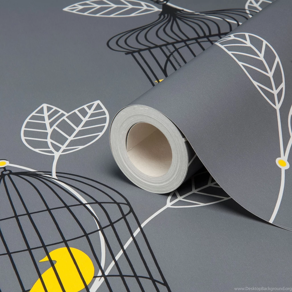 Aviary Grey & Yellow Birds Wallpapers