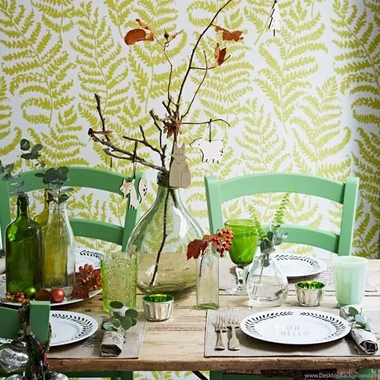 Dining Room With Fern Wallpapers