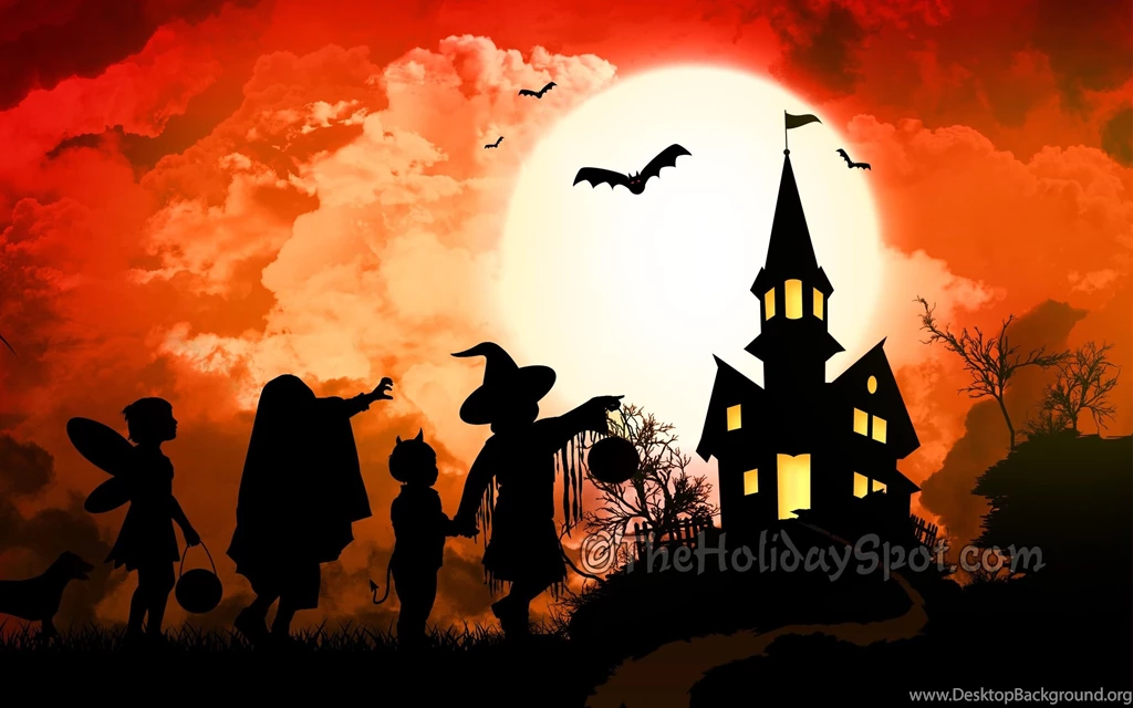 Halloween Wallpapers Trick Or Treat Kids In Front Of Spooky Black ...