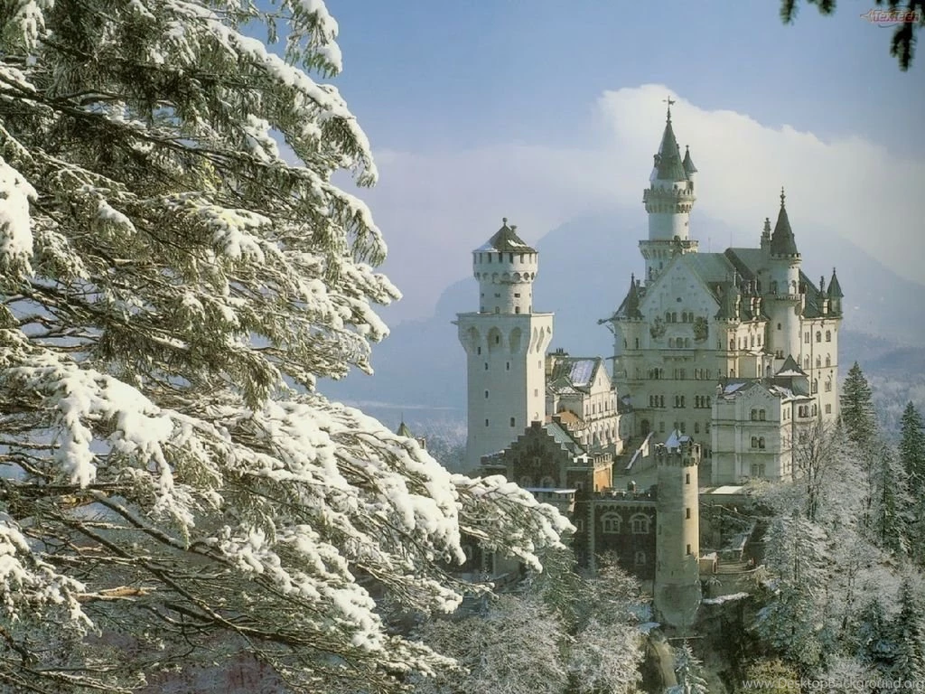 Other: Neuschwanstein Castle Tree Snow Clouds Bavaria Germany ...