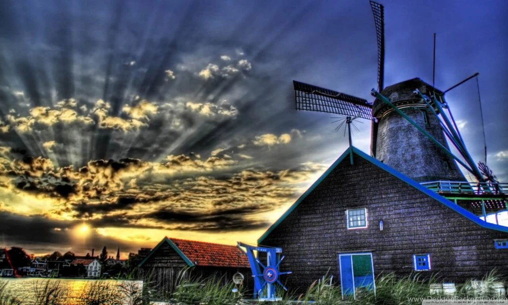 HDR Sunrise Windmill HD Desktop Wallpapers : Widescreen : High ...