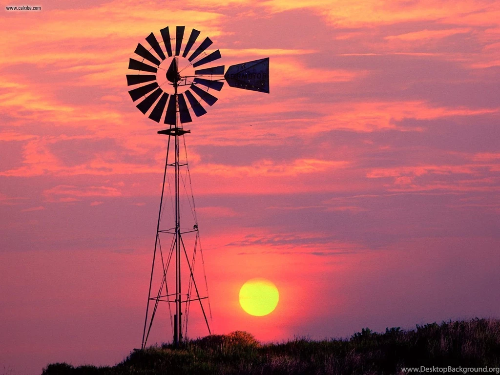 Nature: Windmill At Sunset Near Colfax Washington, Picture Nr. 23460