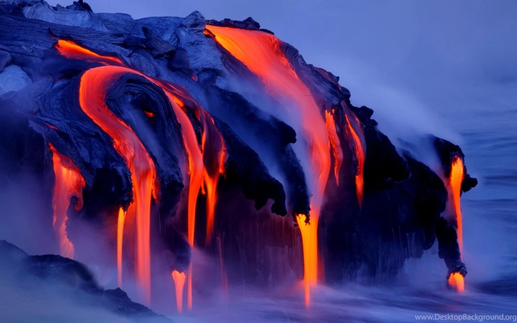 Nature, Landscape, Volcano, Lava, Smoke, Water, Sea, Long Exposure ...