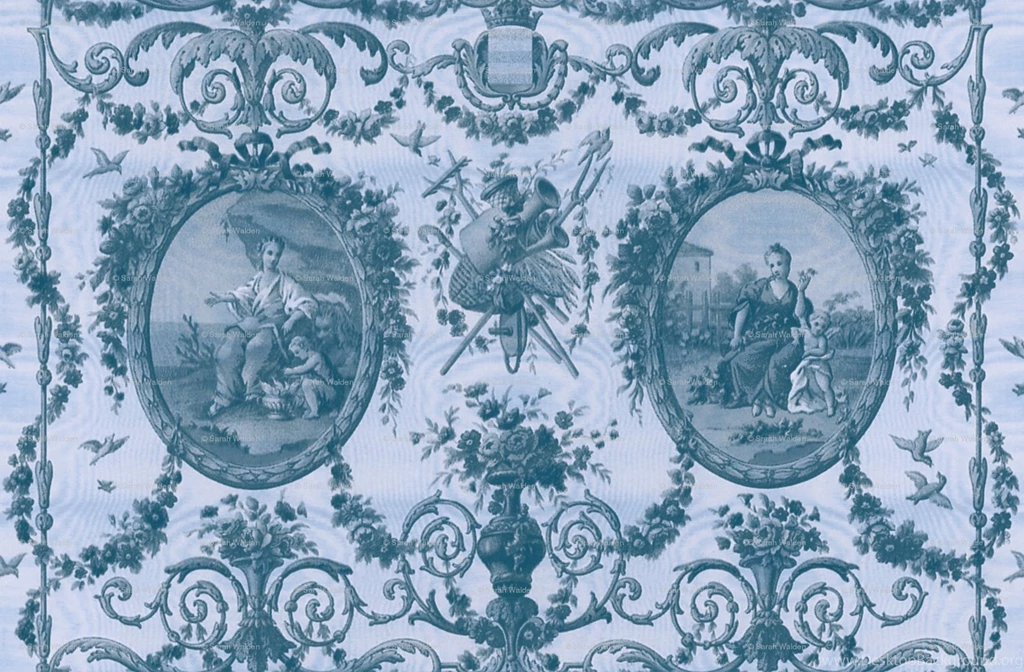 Rococo Harvest ~ Blue Moire Fabric Peacoquettedesigns Spoonflower