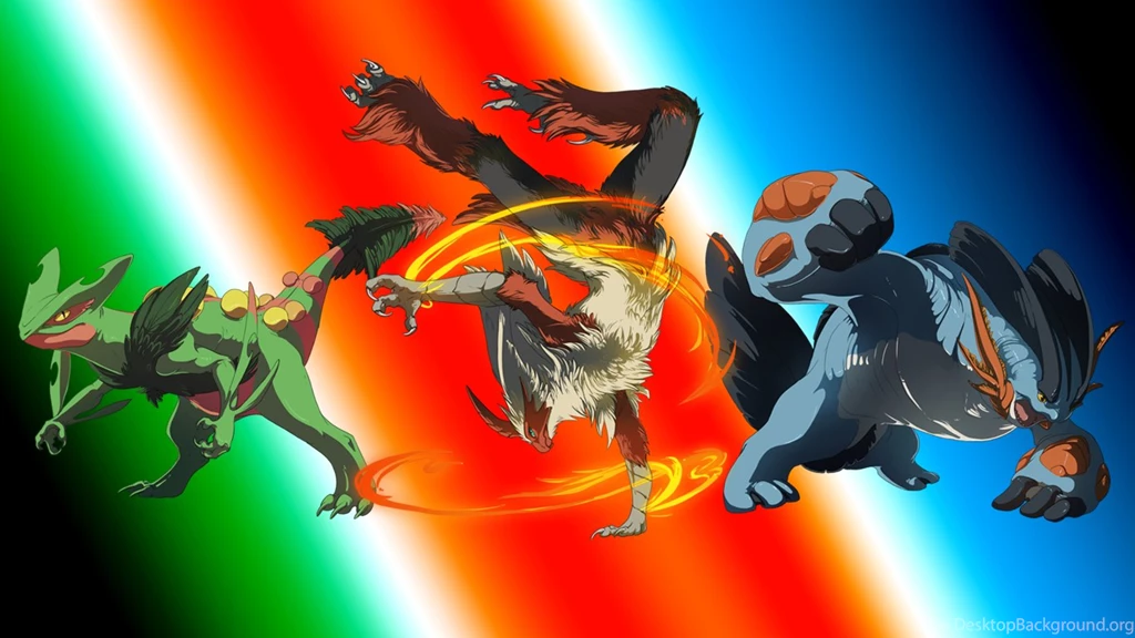 1366x768 Hoenn Mega Starters Wallpapers (Original Art By ...