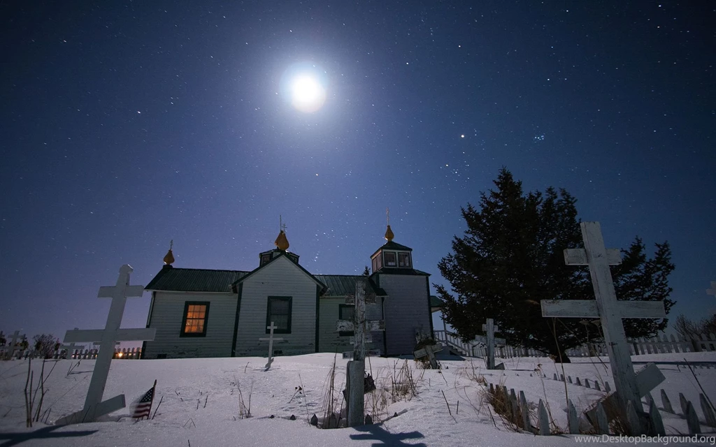 Cemetery Moonlight Stars Night House Snow Winter Cross Dark ...