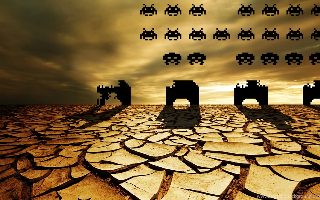Space Invaders Cracked Classic Atari Desert Landscapes Wallpapers ...