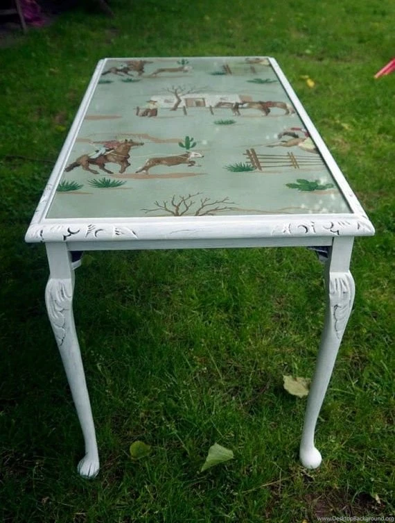 Child's Upcycled Glass Topped Vintage Table With 1940's Original ...
