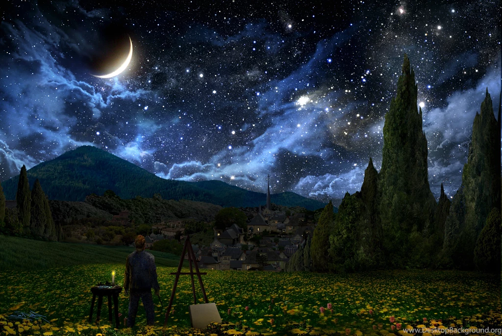 Vincent Van Gogh, The Starry Night, Crescent Moon, Painters, Stars ...